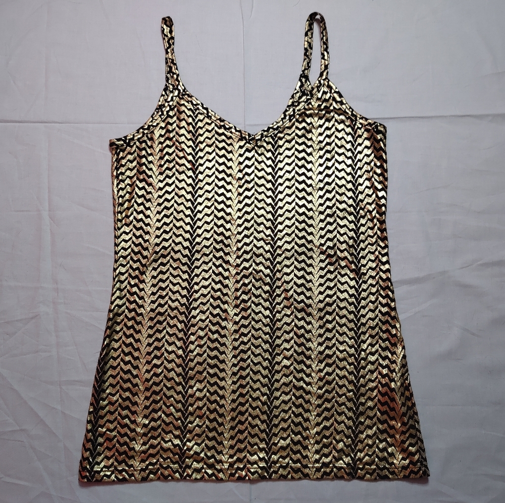 No Boundaries Tank Top Women's Large Gold Black Top Sleeveless Round Neck Shirt